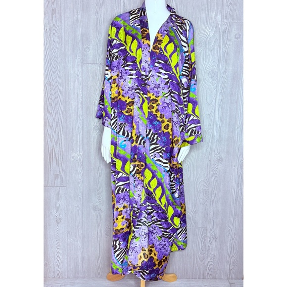 Vintage amber blue kaftan 2x tropical floral print beach cover maxi house dress - Picture 3 of 7